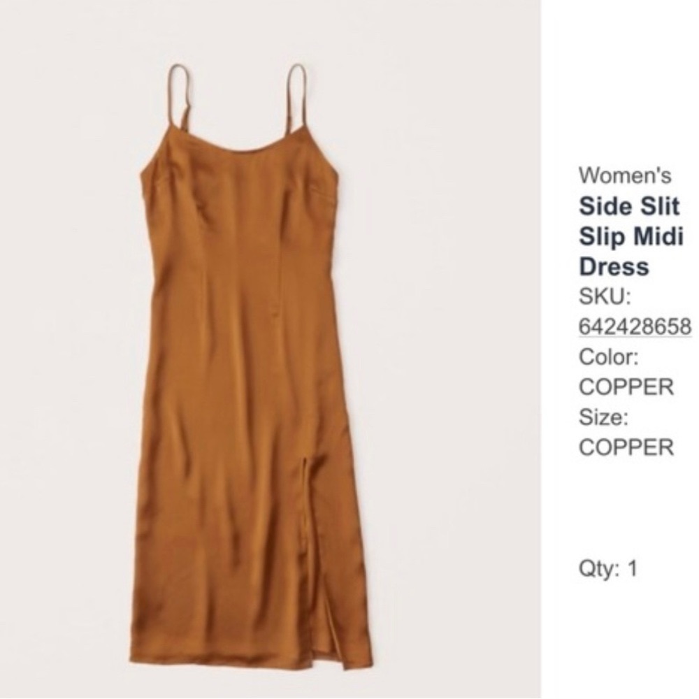 Abercrombie & Fitch Side Slit Satin Slip Dress, Copper